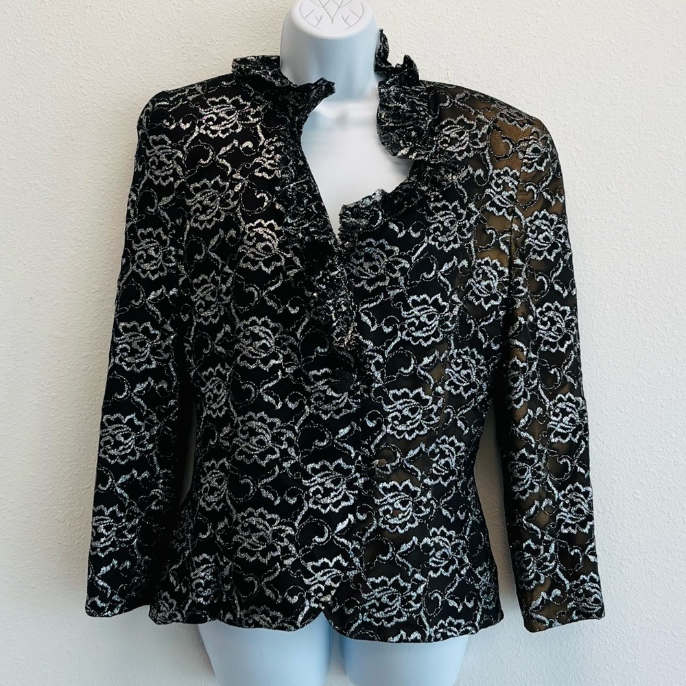 Carolina Herrera Studio for Saks Fifth Avenue Black & Silver Lace Jacket